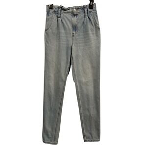 American Eagle Highest Rise Mom Jeans Light Wash Blue Pleated Denim Size 00 Long